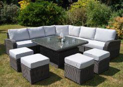 Brand New Moda Furniture, 10 Seater Outdoor Rise and Fall Table Dining Set in Grey with Grey