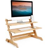 Bamboo Sit Stand Desk Converter - Ergonomic Standing Desk - 6 Different Adjustable Desk Height