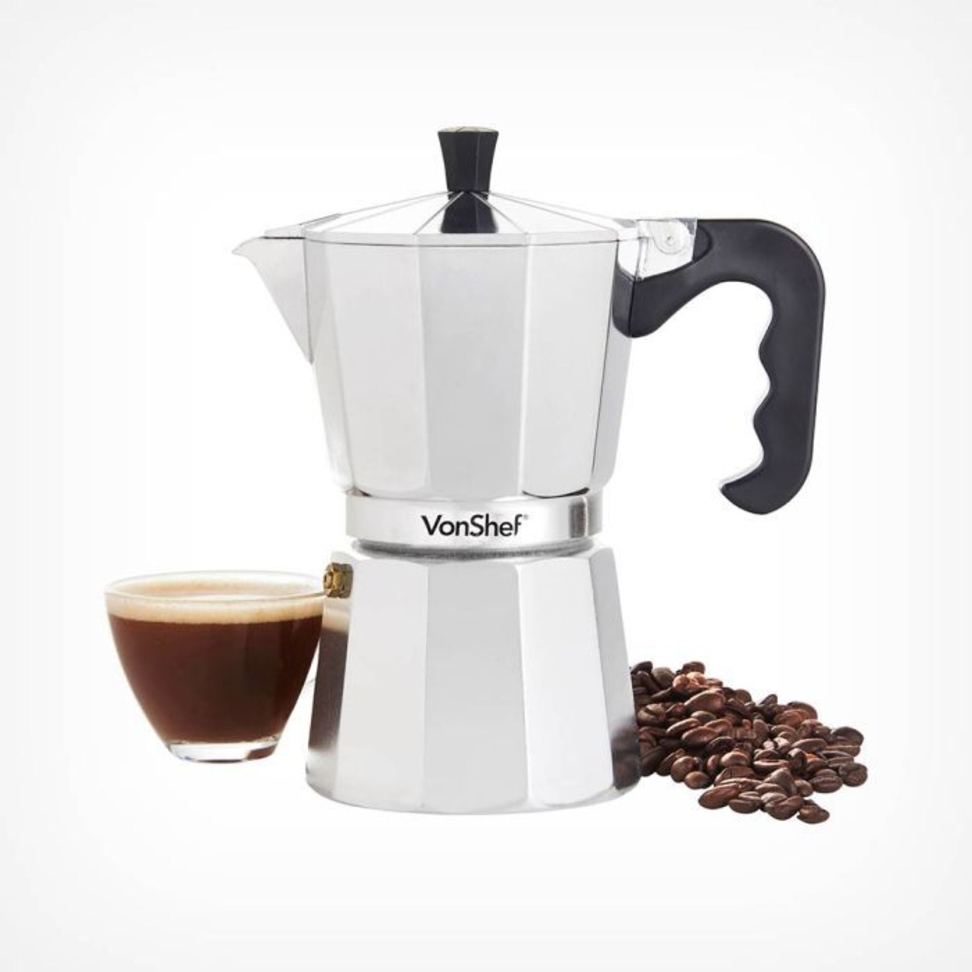 6 Cup Espresso Maker. - P1. Enjoy espresso every day with our super-stylish Vonshef Espresso