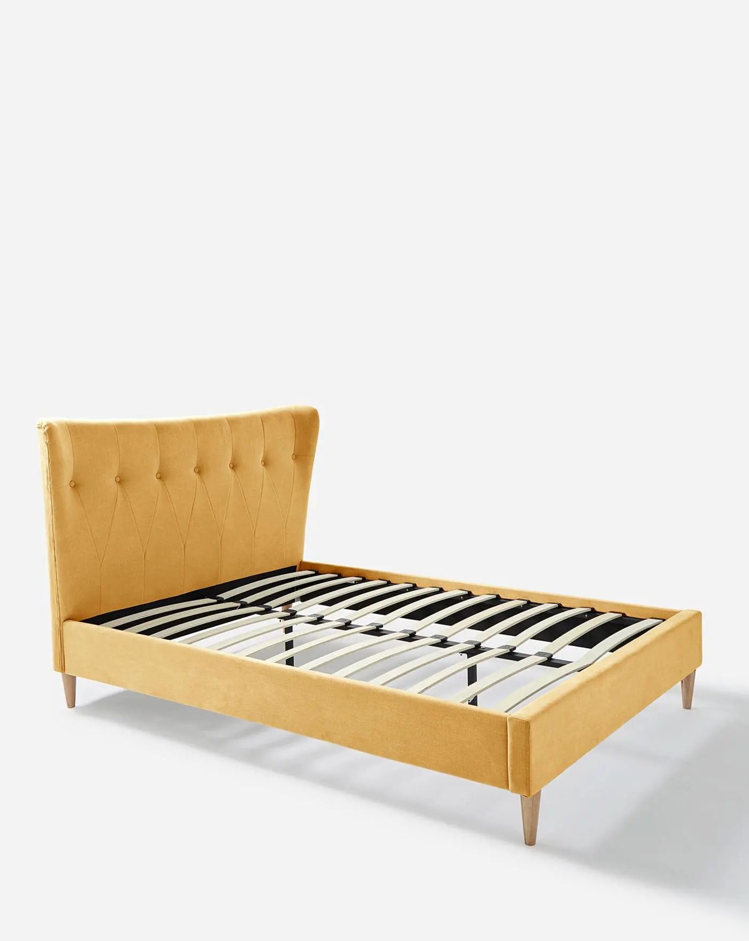 BRAND NEW AVIANA Fabric KINGSIZE Bed Frame. OCHRE. RRP £399 EACH. The Aviana Fabric Bed Frame - Image 3 of 3