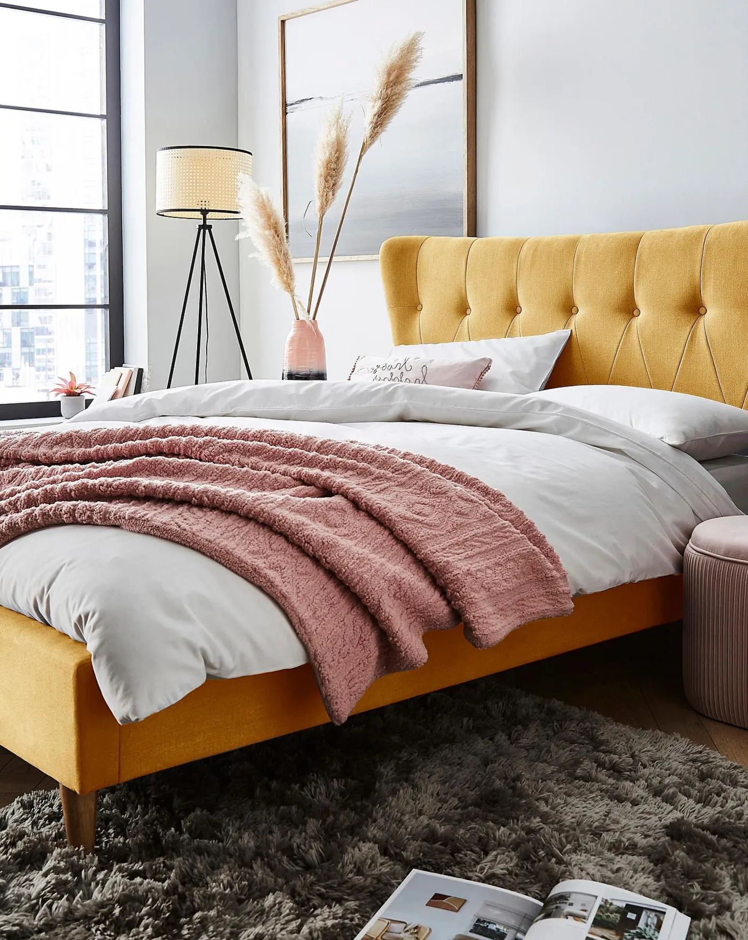 BRAND NEW AVIANA Fabric KINGSIZE Bed Frame. OCHRE. RRP £399 EACH. The Aviana Fabric Bed Frame