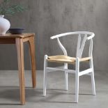 Hansel Wooden Natural Weave Wishbone Dining Chair, White Colour Frame. - ER25. RRP £199.99.