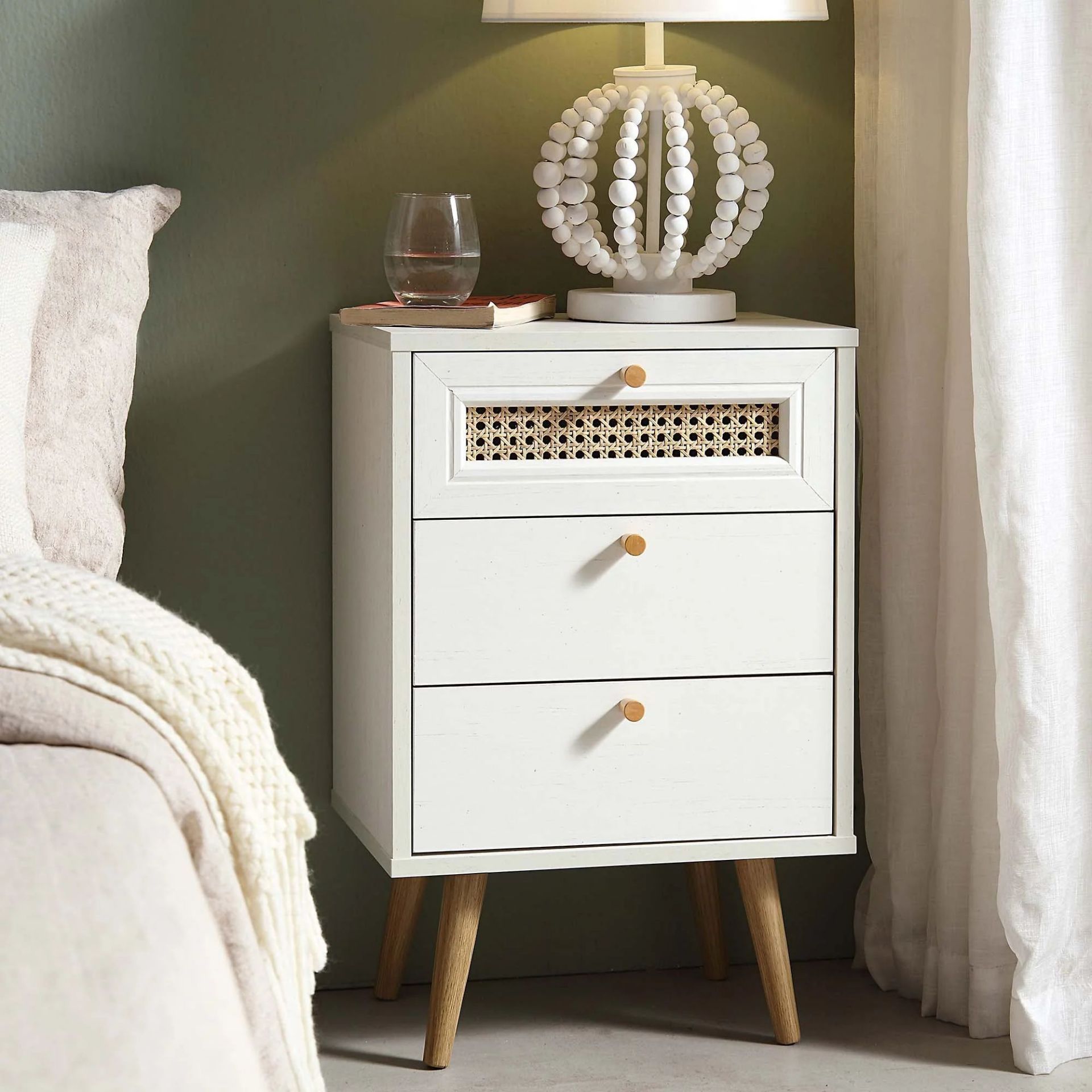 Anya Woven Rattan 3-Drawer Bedside Table in White. - ER25. RRP £139.99. Our Anya bedside table is - Image 3 of 4