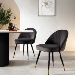 Miyae Set of 2 Pleated Charcoal Velvet Upholstered Dining Chairs. - ER25. RRP £249.99. Velvet-smooth
