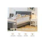 71 Inch Extra Long Swing Down Bed Guardrail With Safety Straps-Beige - PW.