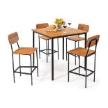 Dining Table with 4 Bar Stools Contemporary Metal Frame, 5 Piece Counter Height Table Set for Pub