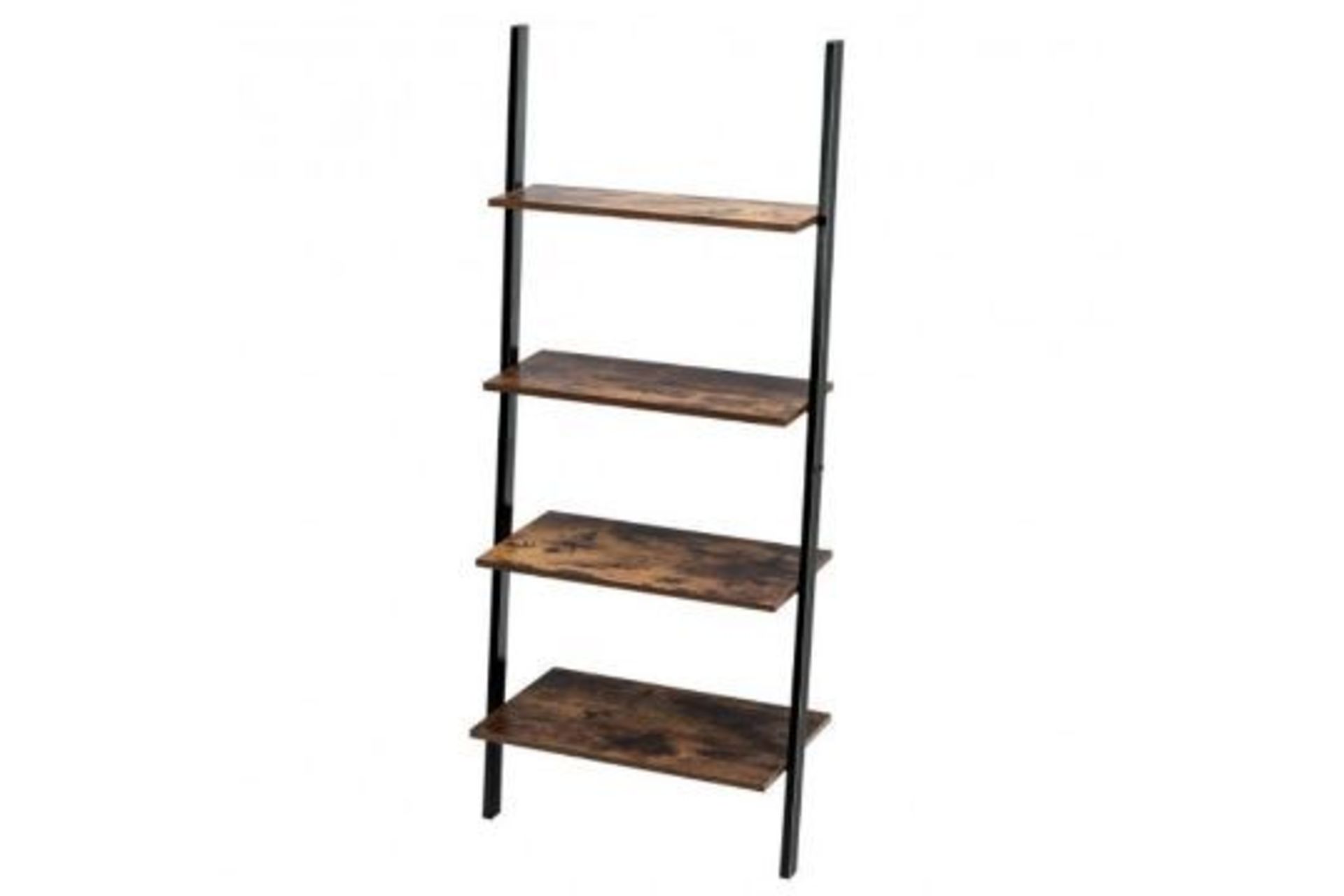 Multipurpose 4-Tier Industrial Leaning Wall Bookcase With Metal Frame. - PW. This 4-tier ladder