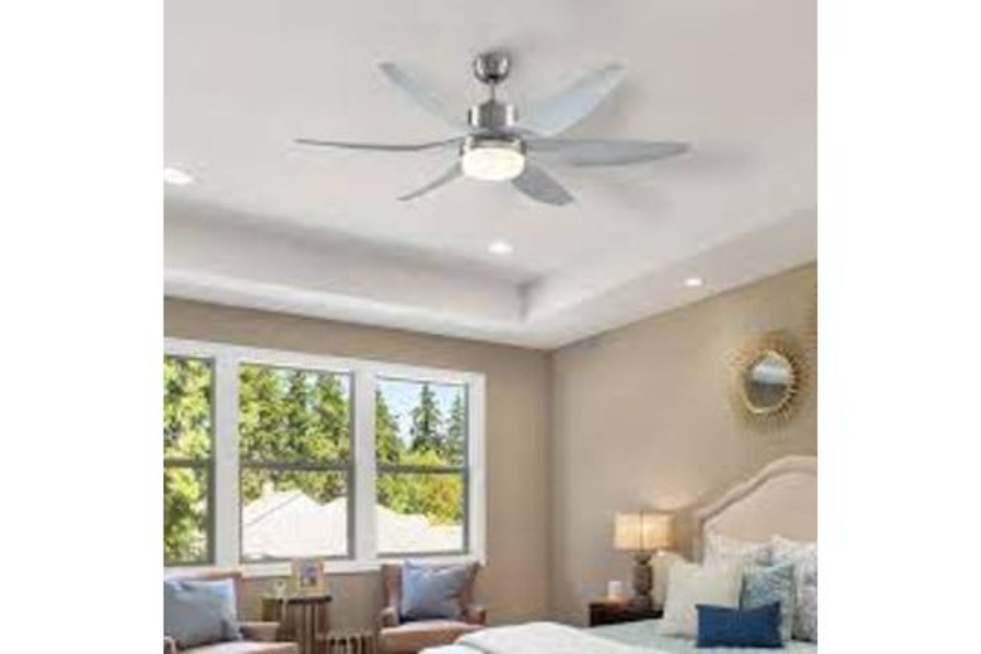 HOMCOM Reversible Ceiling Fan With Light 6 Blades Indoor Led Lighting Fan Silver - ER47.