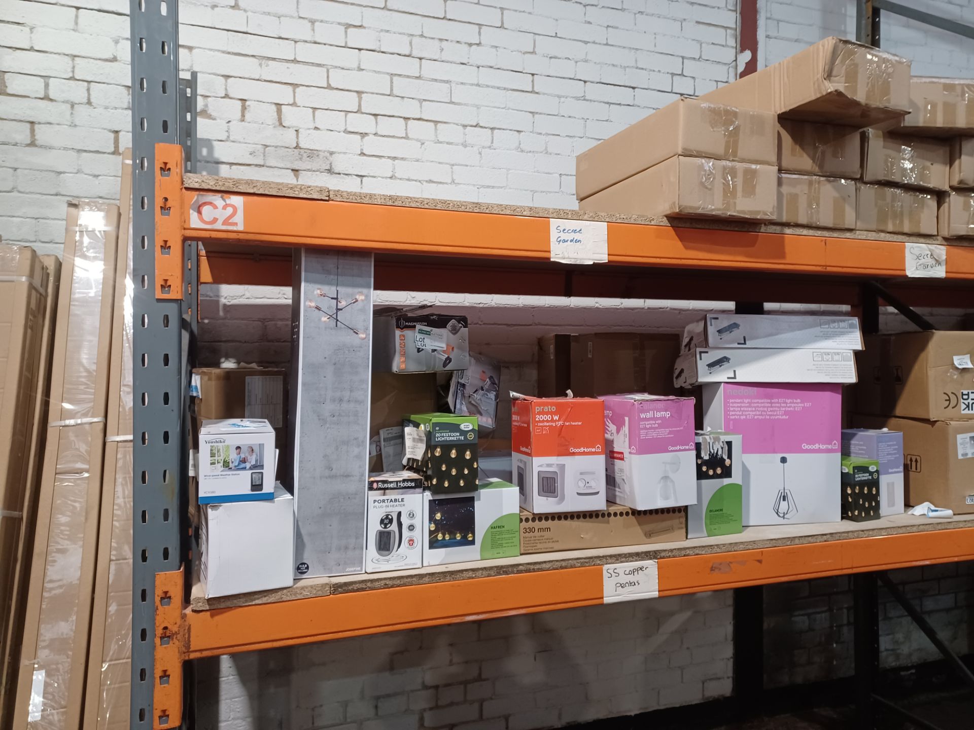 Full shelf Mixed lot to include; LED Lighting, Portable Heater, CCTV Camera, Laminate Cutters,