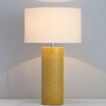 Inlight Dactyl Embossed Ceramic Ochre Cylinder Table Light - ER47.