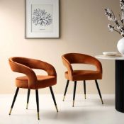 Laurel Wave Rust Velvet Set of 2 Dining Chairs. - ER20. RRP £249.99. The curved cut out backrest