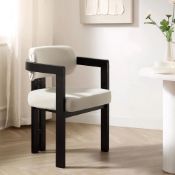 Stanford Curved Oak Frame Upholstered Chair, Champagne Velvet Black Frame. - ER20. RRP £239.99.
