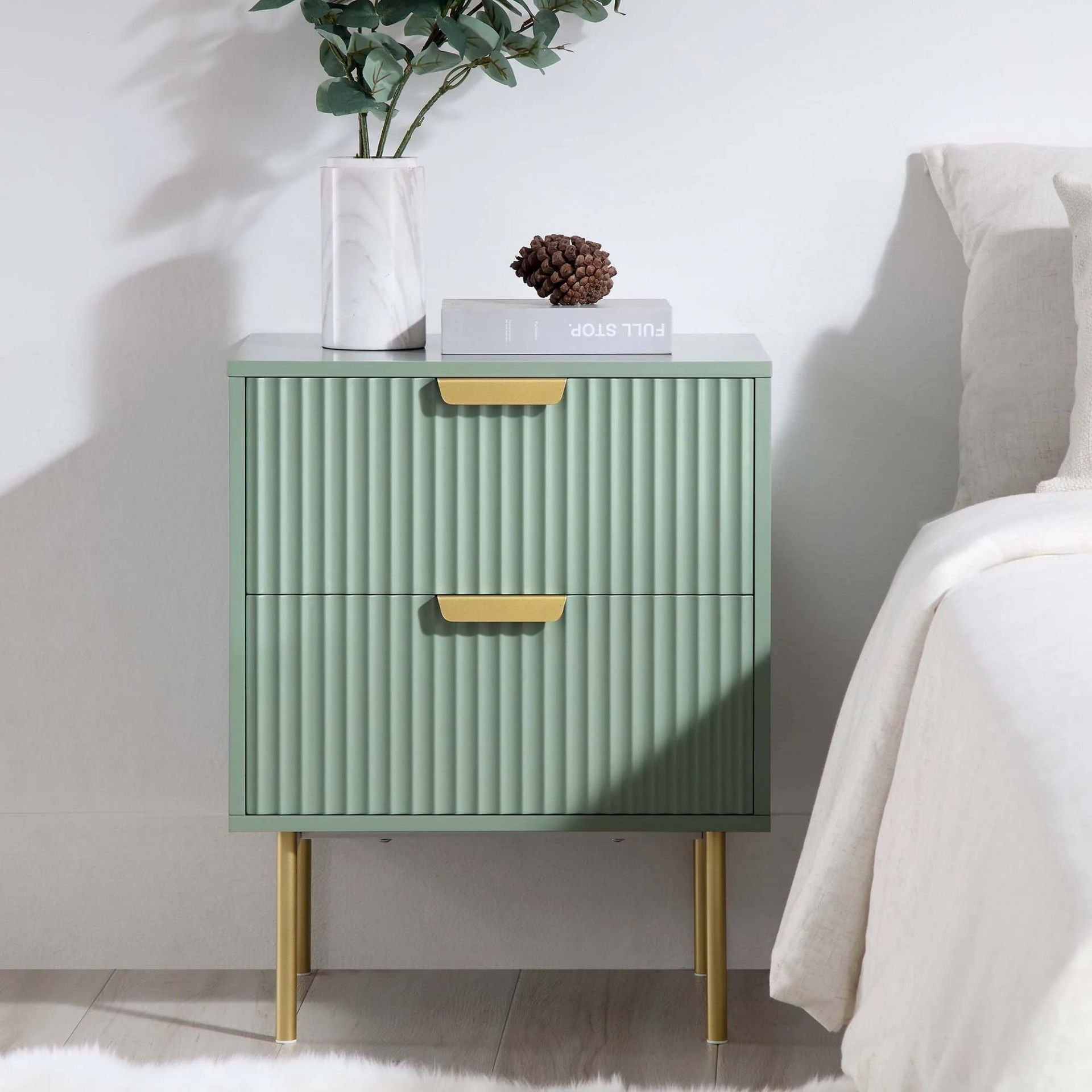 Richmond Ridged 2 Drawer Bedside Table, Matte Sage Green. - ER29. RRP £149.99. Our Richmond - Image 3 of 4