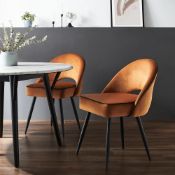 Oakley Set of 2 Orange Velvet Upholstered Dining Chairs with Contrast Piping. - ER20. RRP £219.99.