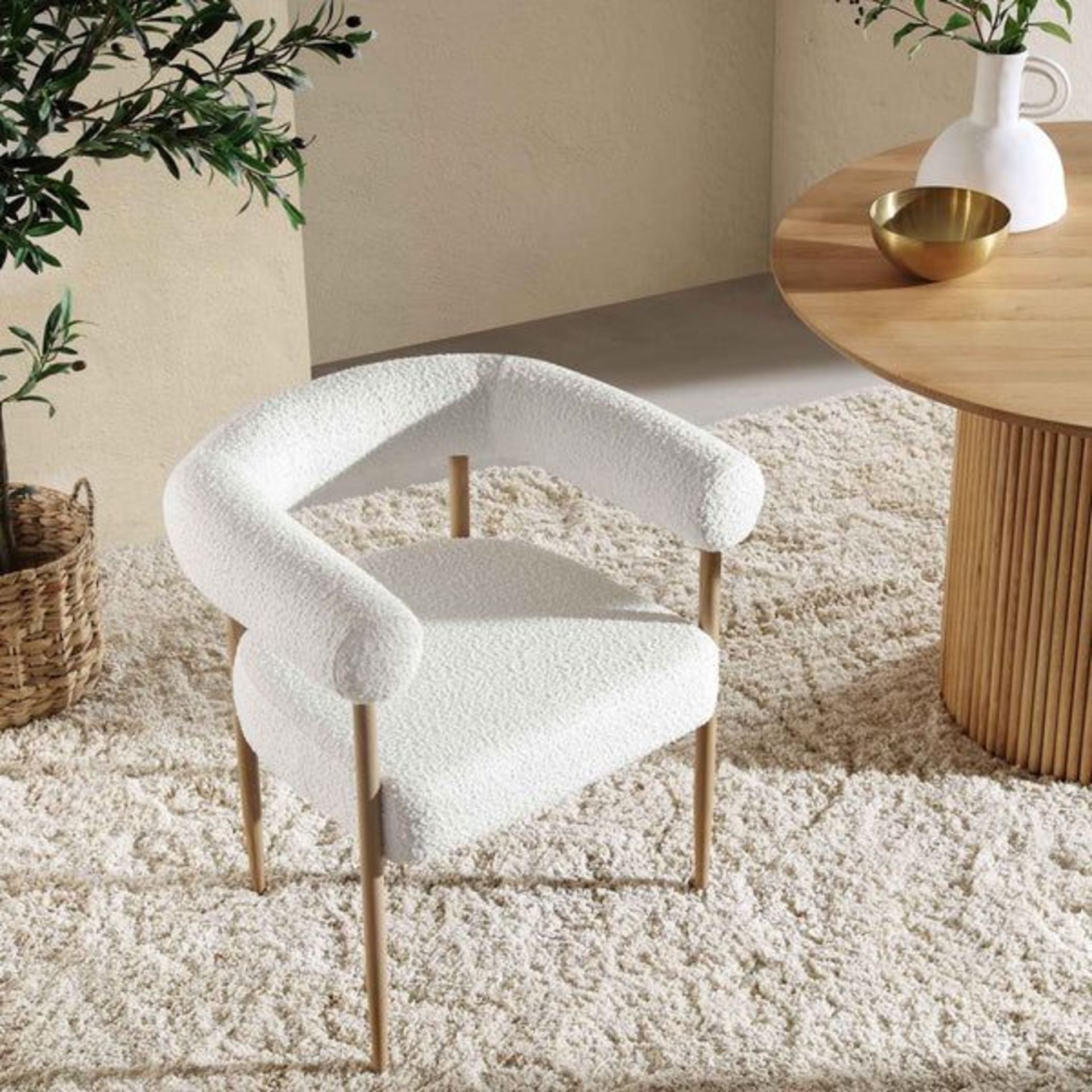 Fulbourn White Boucle Dining Chair with Natural Wood Effect Legs. - ER29. RRP £199.99. A cheerful - Image 2 of 4