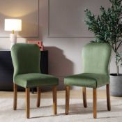 Stanway Set of 2 Moss Green Velvet Dining Chairs. - ER29. RRP £239.99. Padded throughout the