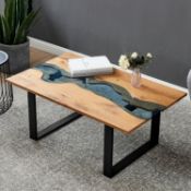 Kelonwa River Effect solid Oak and inset Glass Coffee Table. - ER23. RRP £219.99. Our Kelonwa coffee