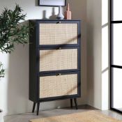 Frances Rattan 3 Tier Shoe Storage Cabinet, Black. - ER23. RRP £239.99. Crafted from natural