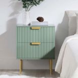 Richmond Ridged 2 Drawer Bedside Table, Matte Sage Green. - ER29. RRP £149.99. Our Richmond