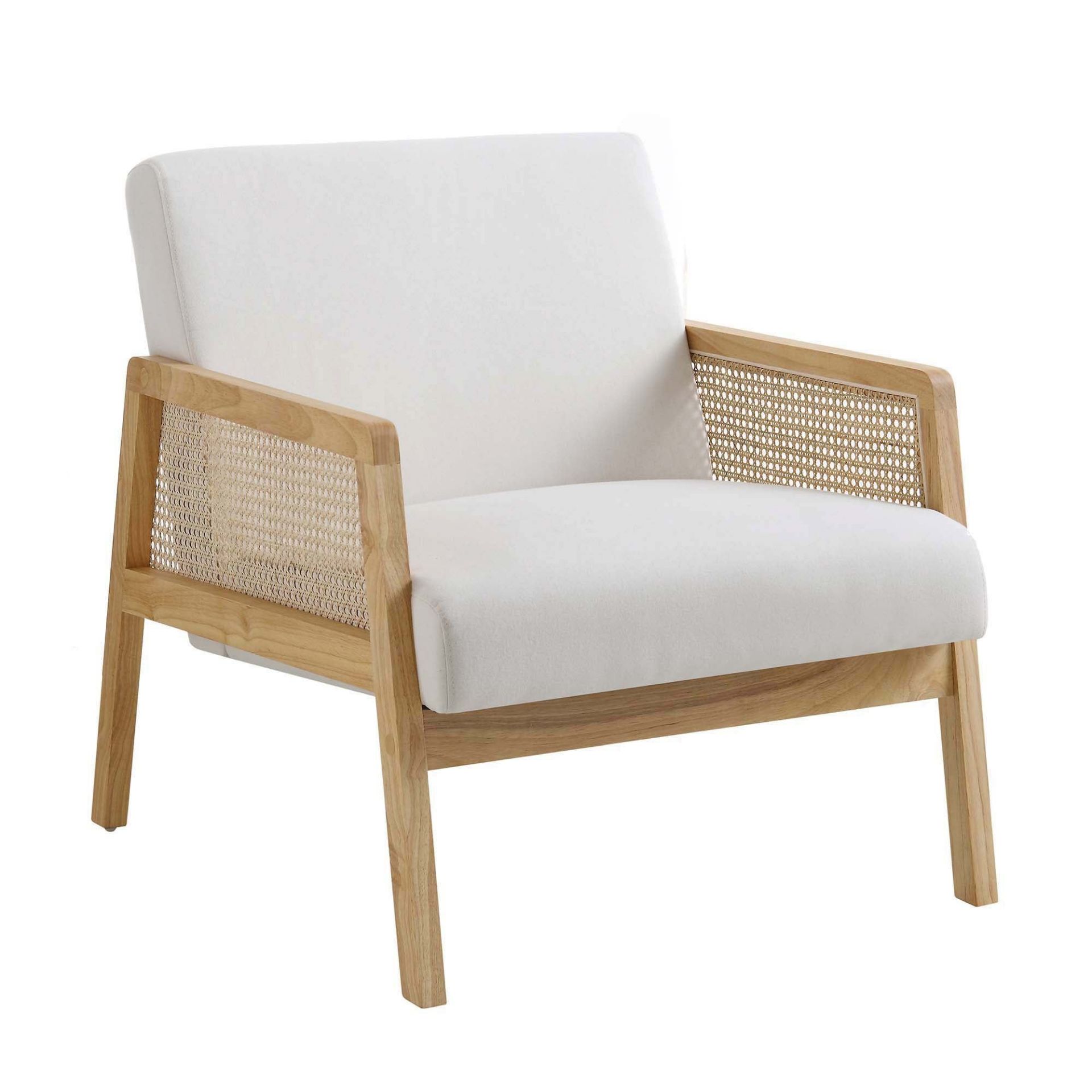 Fyne Beige Fabric Natural Frame Rattan Armchair. - ER29. RRP £239.99. Crafted from solid wood, the - Image 2 of 4