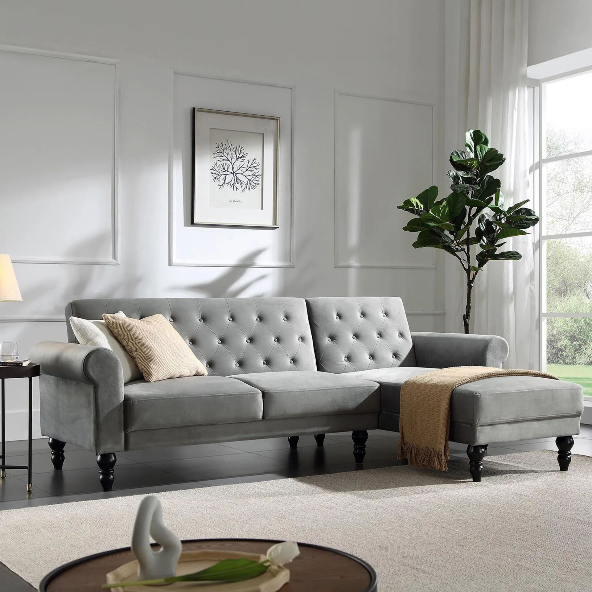 Hanney Chesterfield Chaise Sofabed in Grey Velvet. - ER20. RRP £749.99. Inspired by traditional