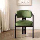 Stanford Curved Oak Frame Upholstered Chair, Moss Green Velvet Black Frame. - ER29. RRP £249.99.