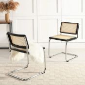 Cosenza Pair of 2 Dining Chairs, Cane & Chrome (Black). - ER29. RRP £279.99. With a solid beech wood