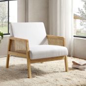 Fyne Beige Fabric Natural Frame Rattan Armchair. - ER20. RRP £239.99. Crafted from solid wood, the