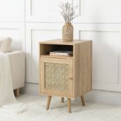 Frances Woven Rattan 1-Door Bedside Table in Natural Colour. - ER29. RRP £149.99. Our Frances