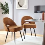 Oakley Set of 2 Cognac Colour Vegan Leather Upholstered Dining Chairs with Piping. - ER29. RRP £
