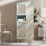 Frances Woven Rattan Tallboy Bathroom Unit, Mint Green. - ER29. RRP £239.99. At 166cms tall, our