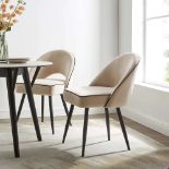 Oakley Set of 2 Champagne Velvet Upholstered Dining Chairs with Contrast Piping. - ER23. RRP £269.