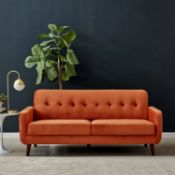 Clarence 3 Seater Sofa in Burnt Orange Velvet. - ER20. RRP £539.99. Upholstered with soft velvet