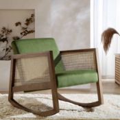 Fyne Moss Green Velvet Rocking Armchair with Rattan Armrests. - ER29. RRP £299.99. Crafted from
