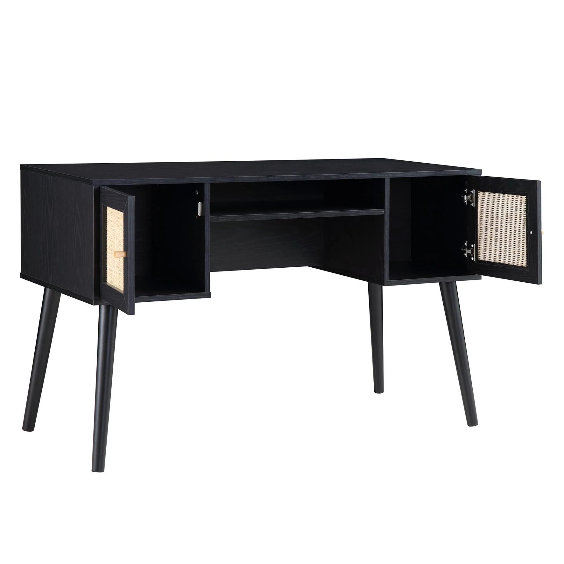 Frances Woven Rattan 2-Door Desk, Black. - ER29. RRP £239.99. Crafted from natural rattan and - Image 2 of 4