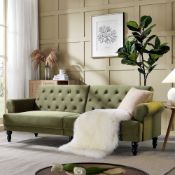 Hanney 3-Seater Chesterfield Sofabed in Moss Green Velvet. - ER23. RRP £569.99. Serpentine springs