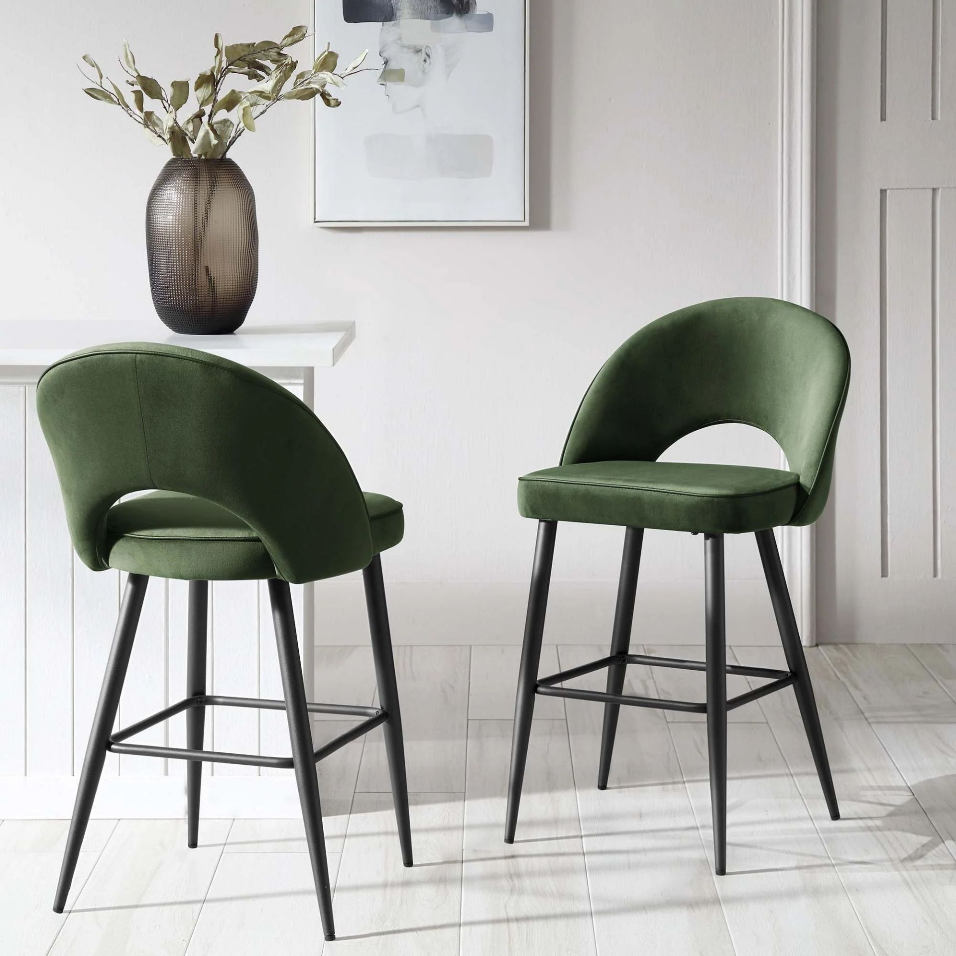 Oakley Set of 2 Dark Green Velvet Upholstered Counter Stools with Contrast Piping. - ER29. RRP £ - Image 3 of 4