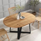 BERN Extending Round Dining Table with Metal Legs, Oak. - ER20. RRP £499.99. The table top