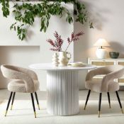 Maru Round Oak Pedestal Dining Table, Washed White. - ER20. RRP £469.99. Crafted from solid and
