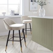 Miyae Set of 2 Pleated Champagne Beige Velvet Upholstered Counter Stools. - ER29. RRP £259.99.