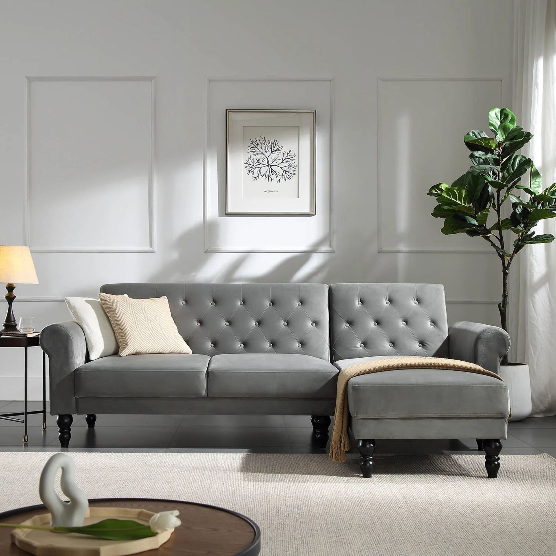 Hanney Chesterfield Chaise Sofabed in Grey Velvet. - ER20. RRP £749.99. Inspired by traditional - Image 2 of 2