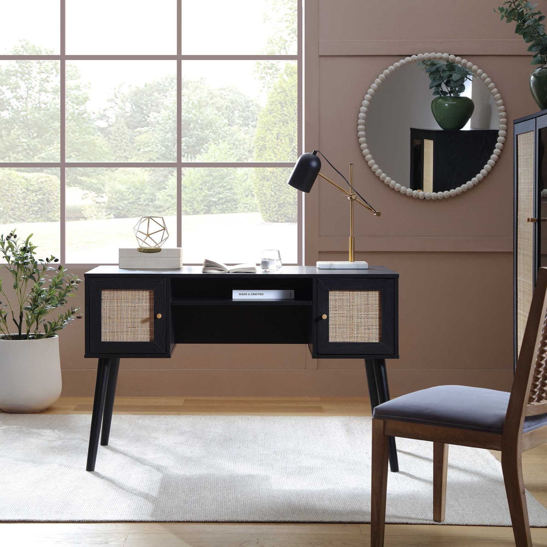 Frances Woven Rattan 2-Door Desk, Black. - ER29. RRP £239.99. Crafted from natural rattan and