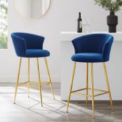 Kylie Set of 2 Blue Velvet Bar Stools. - ER29. RRP £289.99. Our Kylie velvet bar stools/ bar