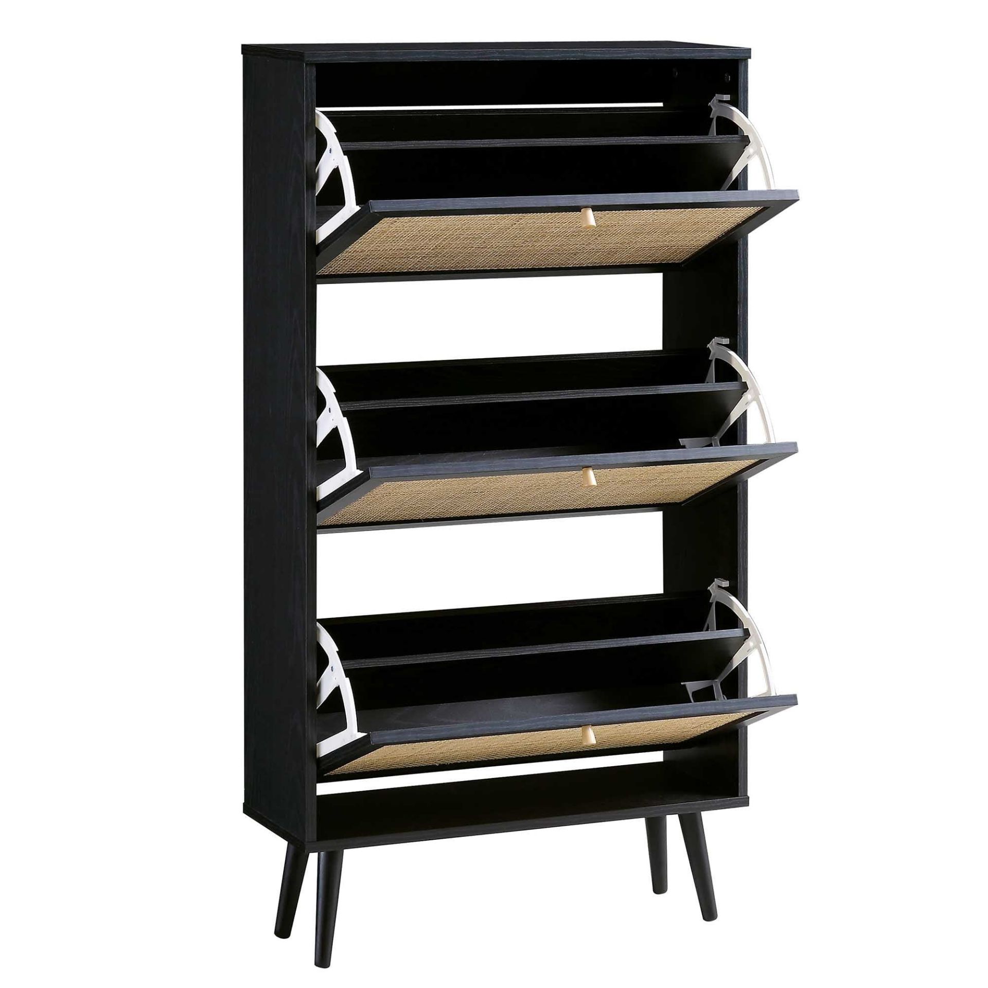 Frances Rattan 3 Tier Shoe Storage Cabinet, Black. - ER23. RRP £239.99. Crafted from natural - Image 2 of 4