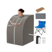 3L PORTABLE STEAM SAUNA WITH 9-LEVEL TEMPERATURE AND FOLDING CHAIR. - ER53. The sauna tent is made