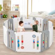 14 Panels Kids Safety Activity Play Center With Drawing Board-Gray . - ER53. This toddler safety