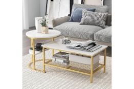 Multigot Nesting Coffee Table Set of 2, Faux Marble Cocktail Center Table and Round End Table with