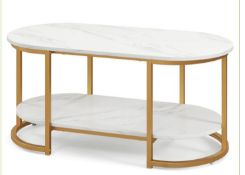 MARBLE COFFEE TABLE WITH OPEN STORAGE SHELF-WHITE. - ER53. This modern coffee table is selected to
