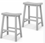 Set of 2 Bar Stools Saddle Seat Stool Counter Height Stools with Solid Wood Legs. - ER53.