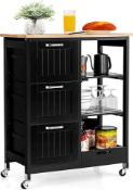 Rolling Kitchen Island Cart with Storage, Utility Cart on Steel Lockable Casters, Mobile Serving